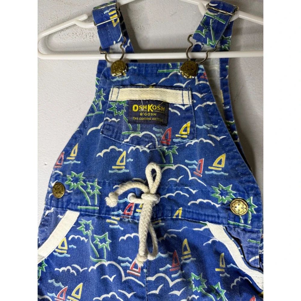 Vtg OshKosh B'gosh Overalls Sailboats‎ Nautical Size 12 Months USA Made Rare